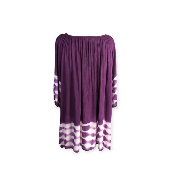 Soft Surroundings Deep Plum White Cold Shoulder Tie Dye Crinkle Top Size M - Picture 5 of 7
